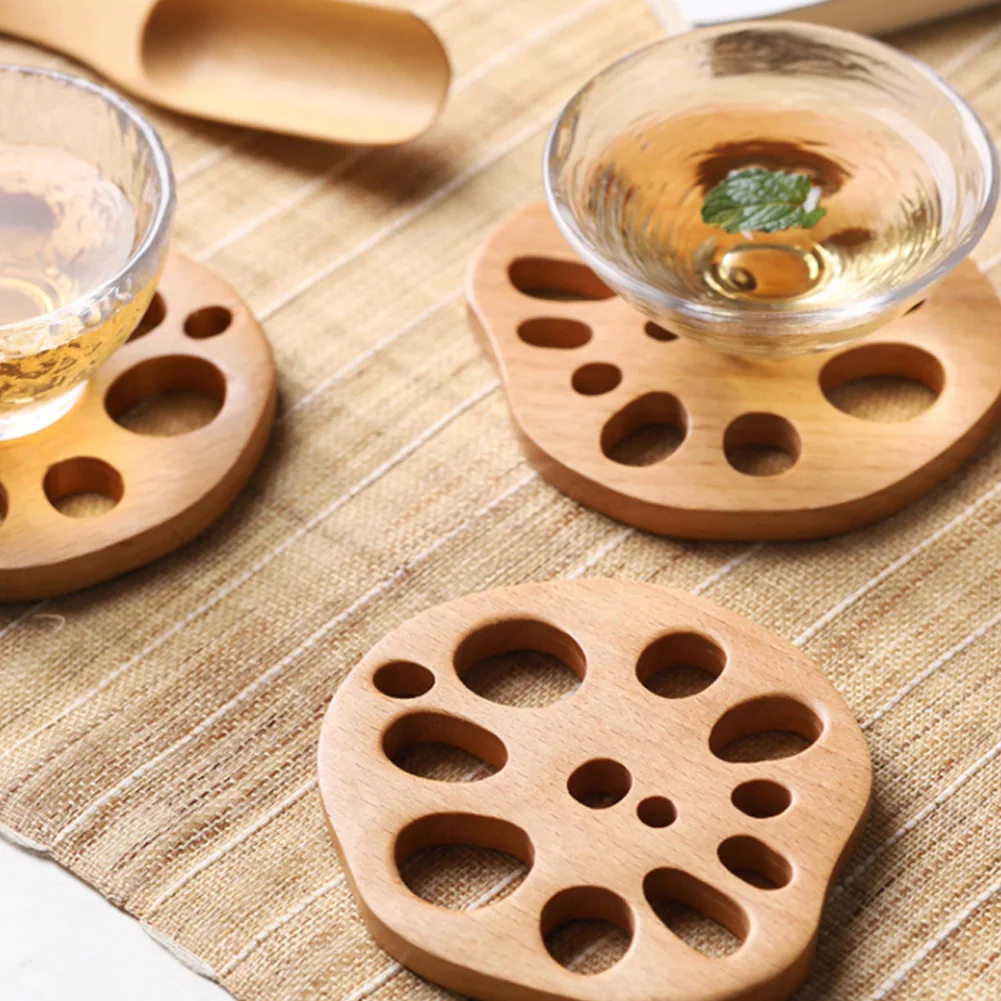 

4/6Pcs Home Creative Lotus Root Coasters Mat Japan Style Wooden Non-slip Cup Table Mat Tea Coffee Mug Cup Cushion