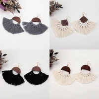 sunkissed glow boho fall macrame boutique earrings for women natural wooden round cutout fishbone african jewelry free shipping