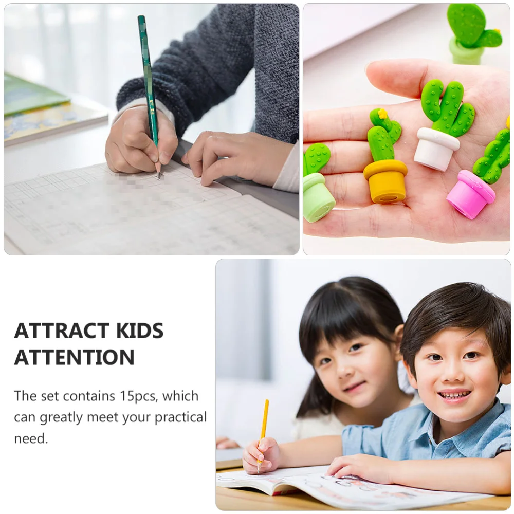 

15pcs Lovely Cactus Shaped Eraser Students Cartoon Eraser School Supplies