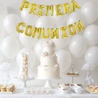 15pcs 16inch letter holy first communion decor foil balloons banner gold silver spanish primera comunion hanging bunting balloon