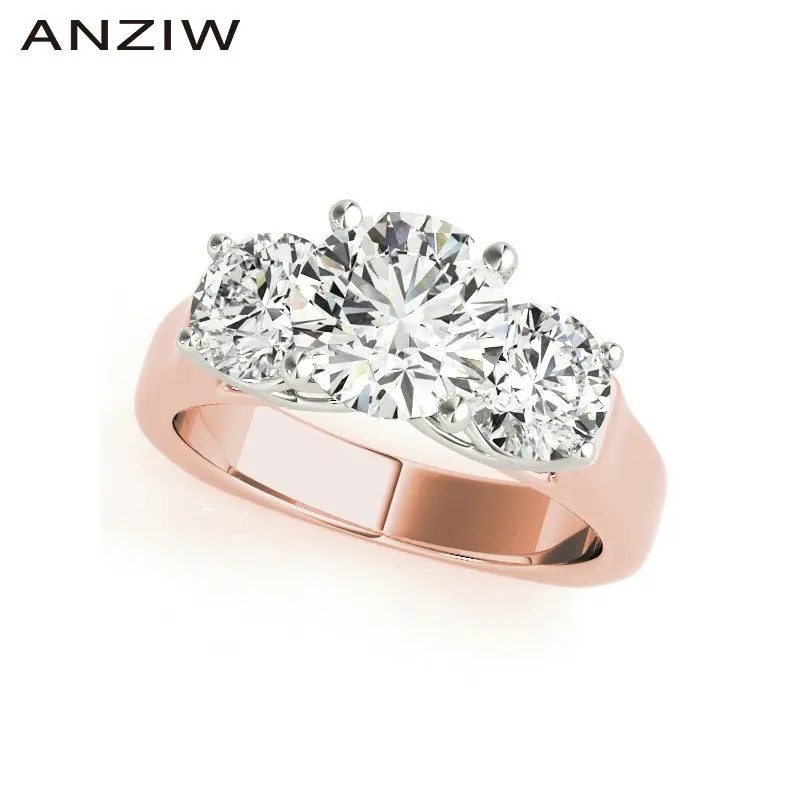 

ANZIW 925 Sterling Silver Women Wedding Engagement Orignal Rings Three Stones Rings Round Cut 1ct Bridal Party Jewelry Gift
