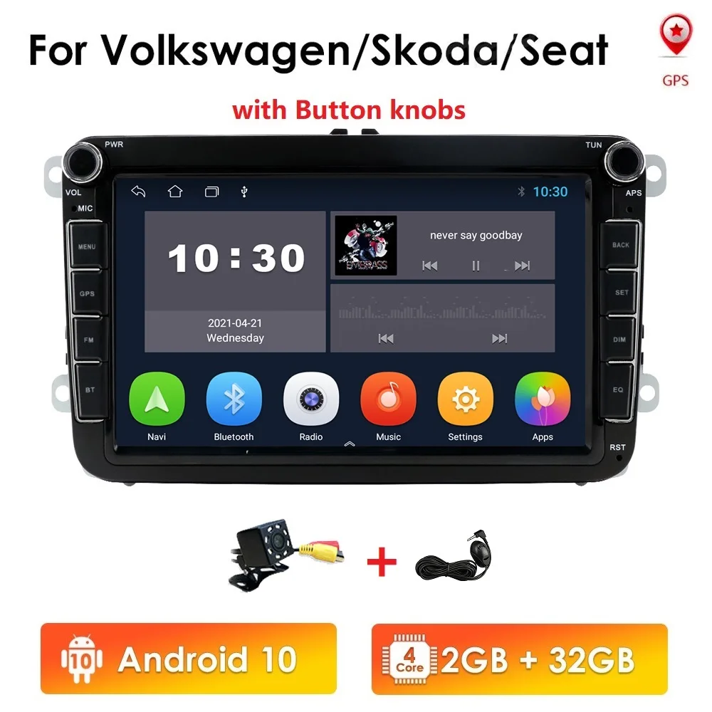 2gb 32gb 8 android 10 2 din car radio gps navigation for vwvolkswagengolfpolotiguanpassatb7b6leonskodaoctavia wifi free global shipping