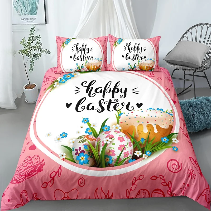

2021 New Cartoon Bedding Set Happy Easter Duvet Cover King Queen Size With Pillowcase Bedcloth Home Textile