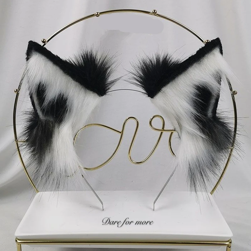 

MMGG New Hand Made Work Wolf Wolves Fox Ears Hairhoop Headband Headwear Tail Set For Lolita Cosplay Costume Accessories