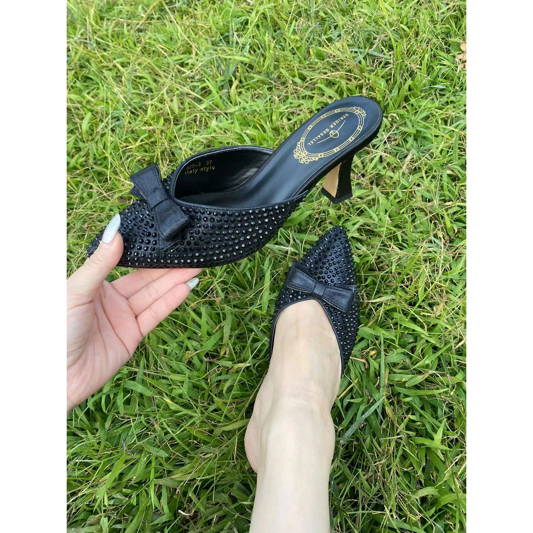 Pointed Toe Fashion Lady Shoes Sexy Pumps Heels 577-3 2022 New Arrival Chic Elegant Women Sandals Mules Thin Heels Shoes Women