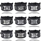 Плетеный браслет из шнура и сплава в стиле панк, регулируемый браслет из натуральной кожи, мужские кожаные браслеты тотемного Викинга, широкий браслет на запястье