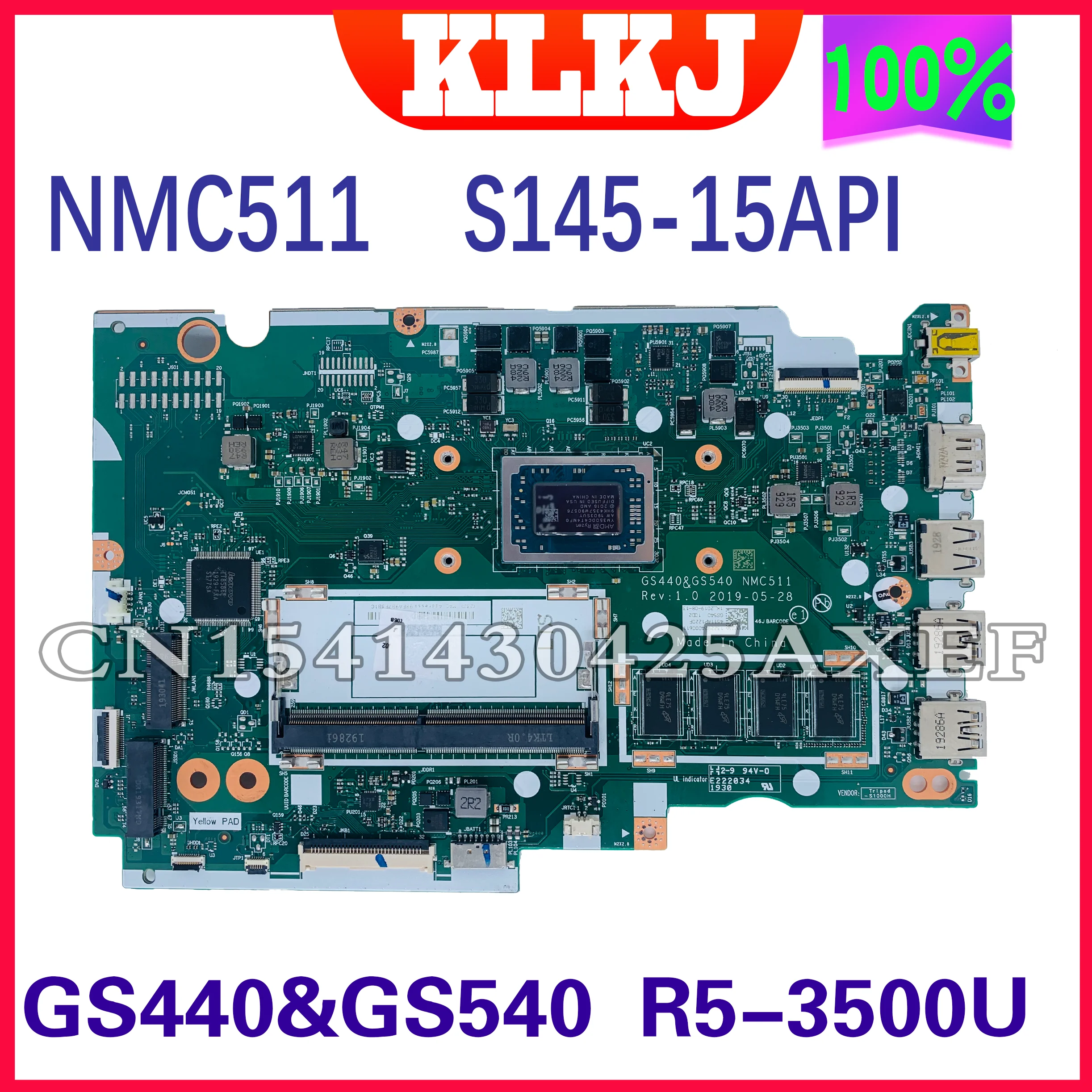 

KLKJ GS440 & GS540 NMC511 материнская плата для ноутбука Lenovo Ideapad S145-15API оригинальная материнская плата 4GB-RAM Ryzen 5 3500U (R5-3500U)