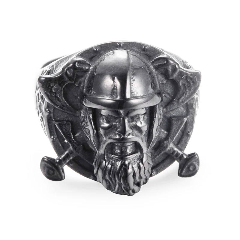 

New Retro Double Axe Warrior Face Sculpture Pattern Ring Men's Ring Vintage Metal Ring Accessories Party Jewelry