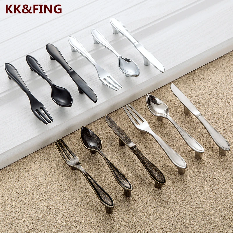 

KK&FING Creative Handles Personalized Knife Fork Spoon Handles Sideboard Door Drawer Knobs Kitchen Cabinet Pulls