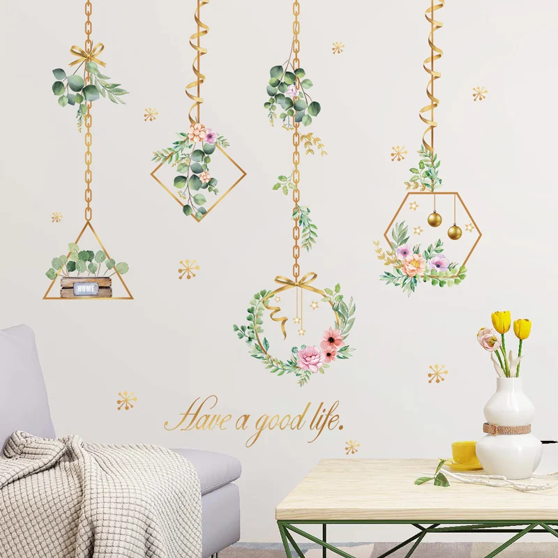 [SHIJUEHEZI] Фламинго Животные наклейки на стену ПВХ DIY хлорофитум цветы настенные наклейки для гостиной Детская спальня украшения