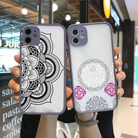 mandala lace flower phone case for iphone 12 11 mini pro xr xs max 7 8 plus x matte transparent gray back cover