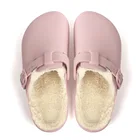Зима 2021, модные женские сабо с мехом, розовые водонепроницаемые плюшевые теплые мюли, Тапочки, сандалии, садовые меховые садовые сабо, садовая обувь