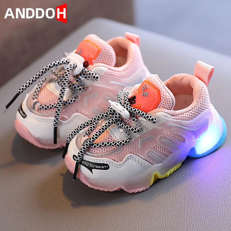 

Size 21-30 Children Glowing Shoes For Boys Girls Kids Luminous Shoes With LED Lights For Boys Non-slip Baby Mesh Shoes For Girls