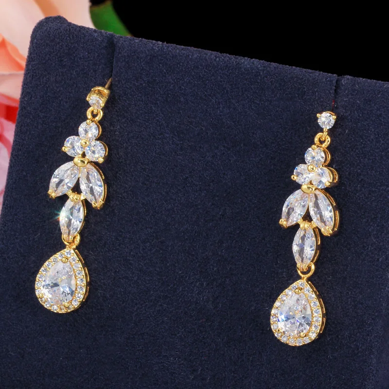CWWZircons элегантный лист падение Африканский нигерийский CZ цирконий желтый золотой невесты свадебный набор украшений для женщин вечерние платья T371