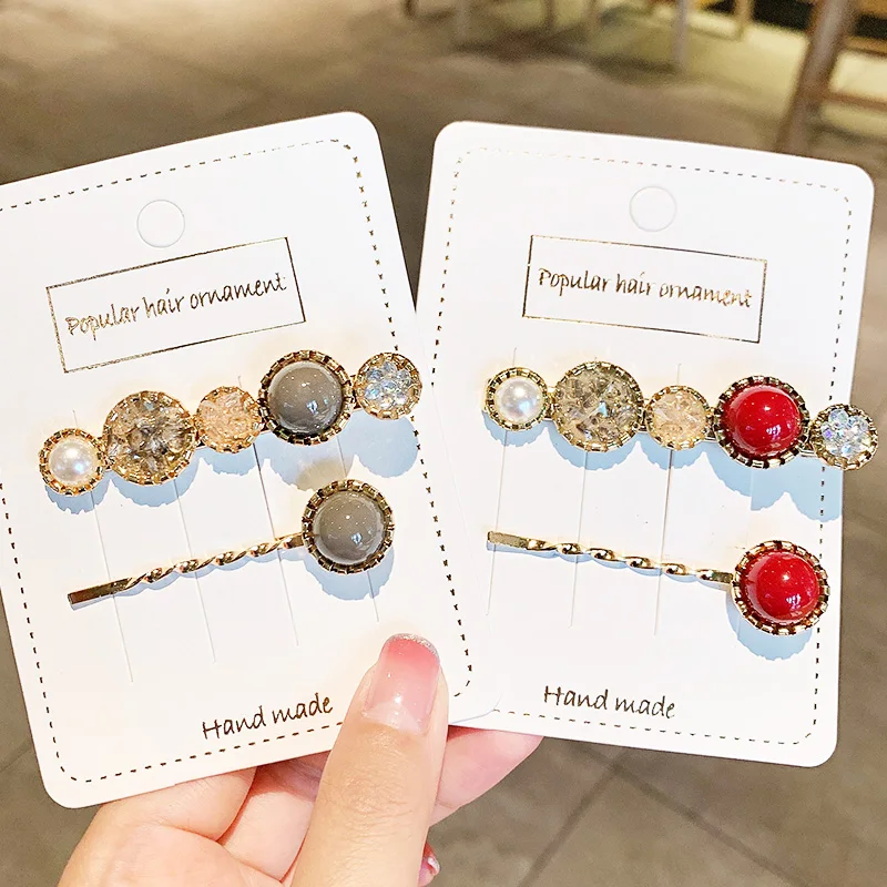 Заколки для волос с жемчугом женские роскошные зажимы кристаллами модные