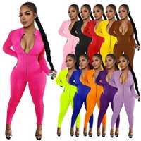 workout active wear solid color rompers womens jumpsuit sporty long sleeve fitness clubwear zipper party jumpsuits bodycon
