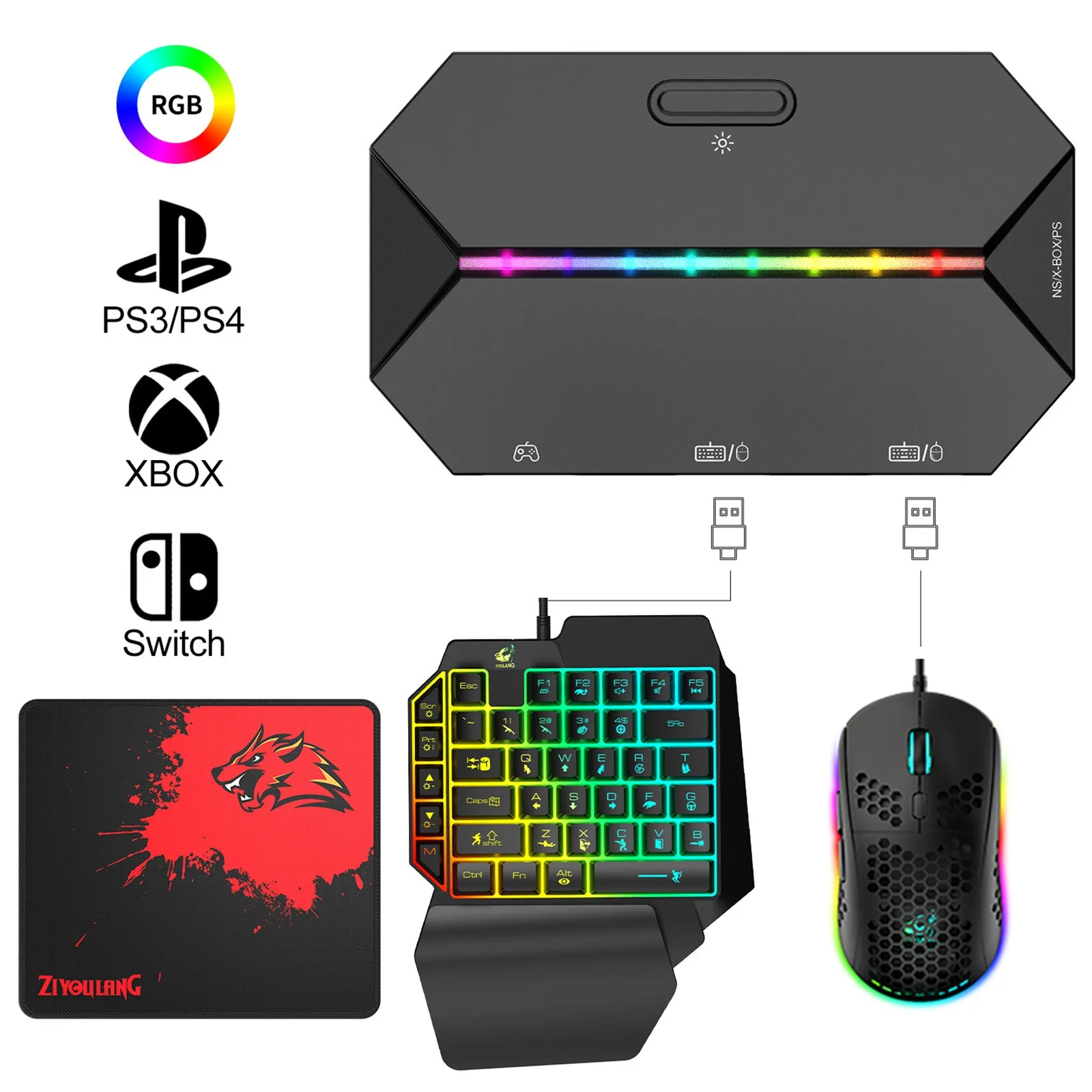 

Dropping Ship G6l Rgb Backlit Gaming Converter Type-c Usb Keyboard And Mouse Led Converter Conversor de teclado y ratn