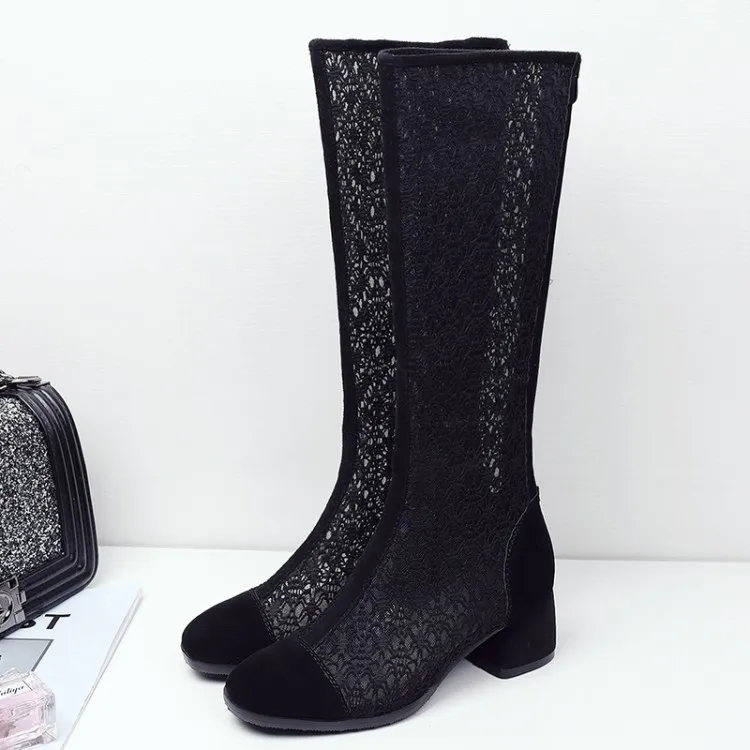 Big Size 9 10 11 12 thigh high boots knee over the women ladies Lace cut-out zipper after stitching | Обувь