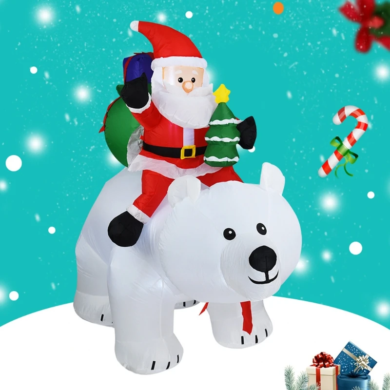 

D0AD Blow Up Santa Animation Bear with Built-in LED Lights Easy to Install Props