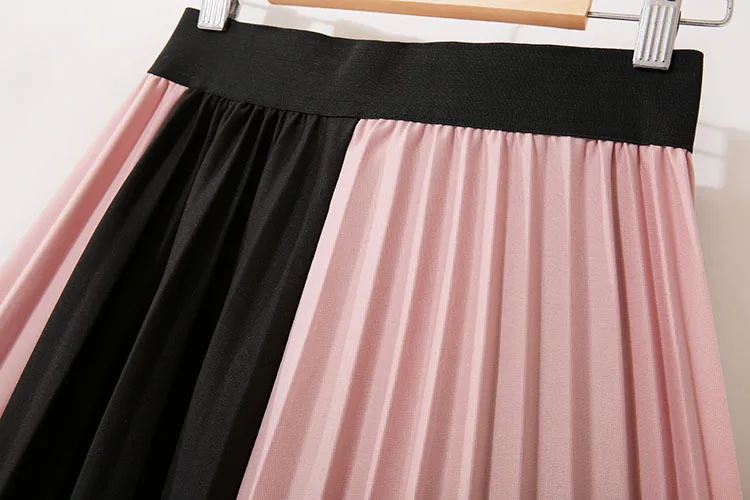 

Korean Elastic High Waist Solid Skirts Women For Spring Color Retro Leated Midi Skirt Women Autumn Winter Pleated Skirt Femme
