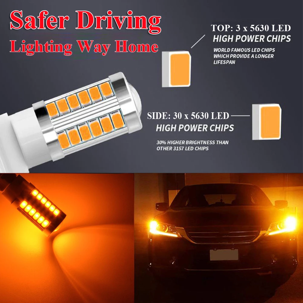 

4Pcs Amber 3157 3457 3057 Signal 33SMD Backup Reverse Tail Turn LED Light Bulb