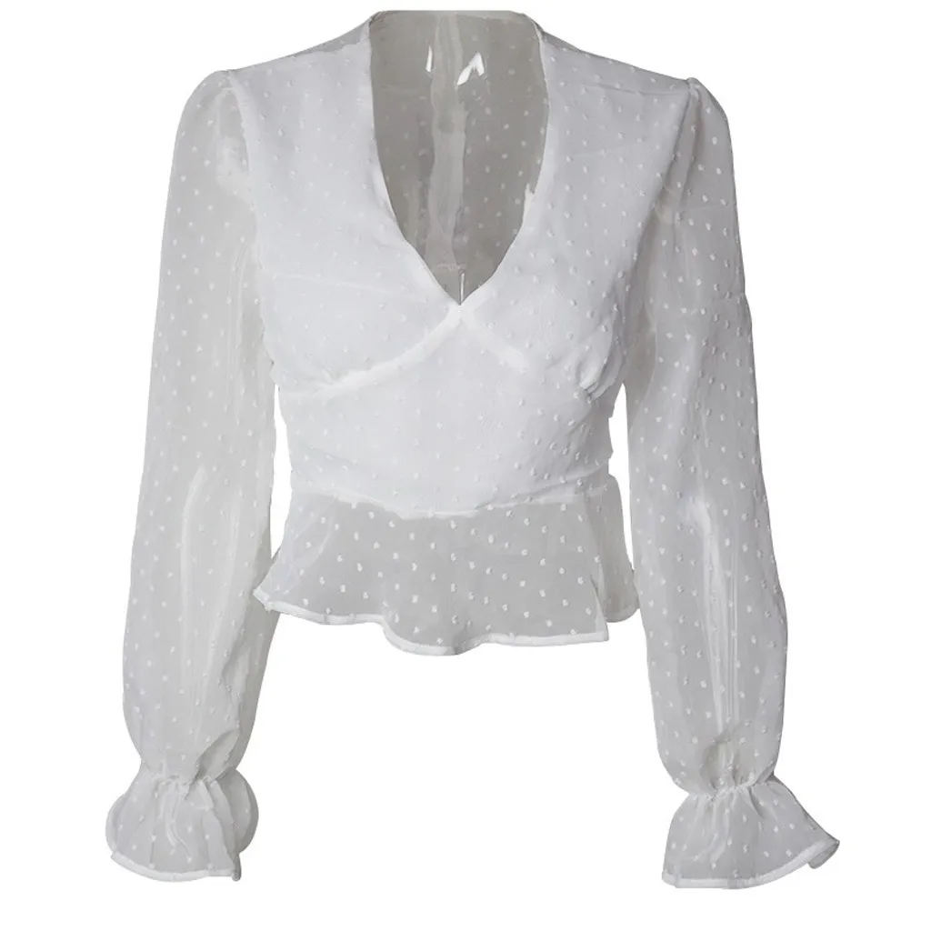 Женская прозрачная футболка с длинными рукавами белая тонкая шифоновая