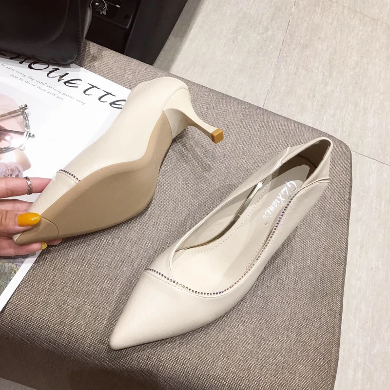 2019 г. женские туфли-лодочки на высоком каблуке 7 см кожаные необычные офисные