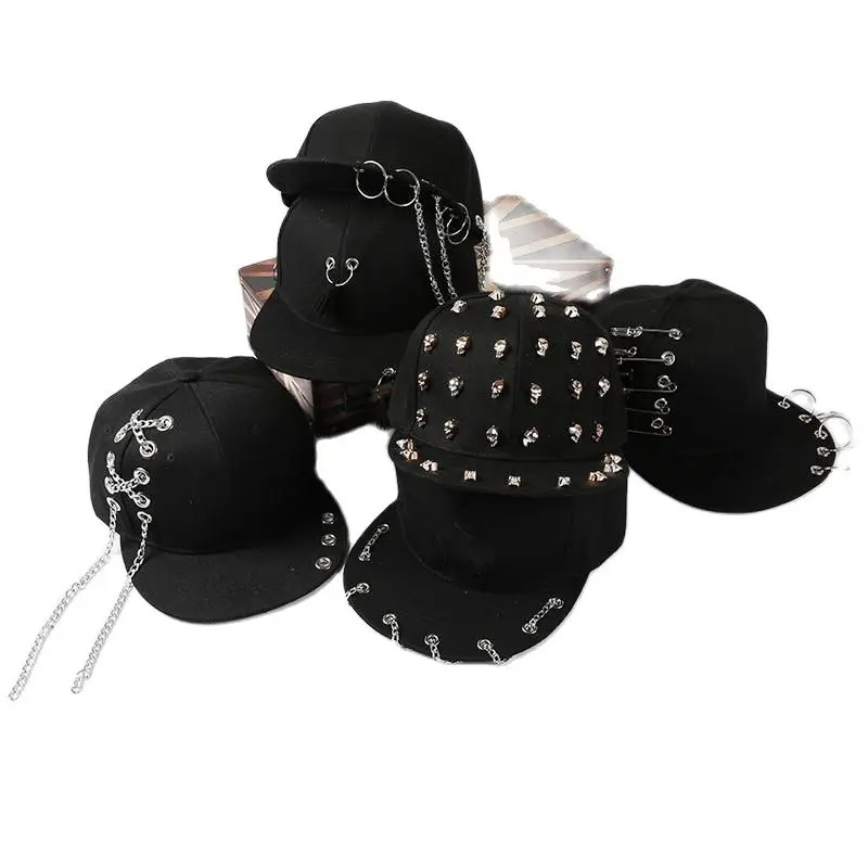 

Gothic Creative Piercing Ring Baseball Cap Punk Hip Hop Caps Cotton Adult Casual Solid Adjustable Unisex Caps