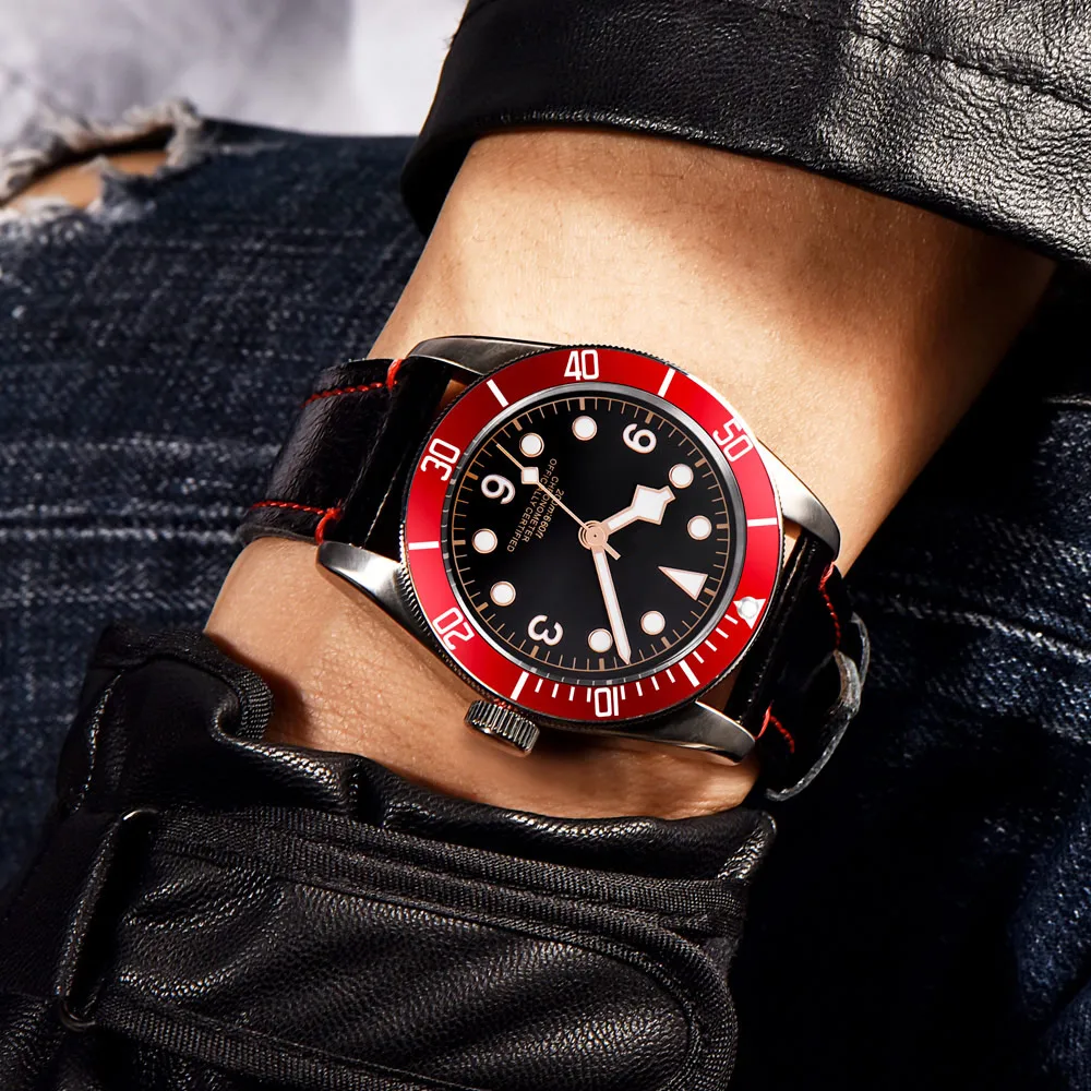 Часы мужские механические водонепроницаемые с кожаным ремешком 41 мм | Наручные