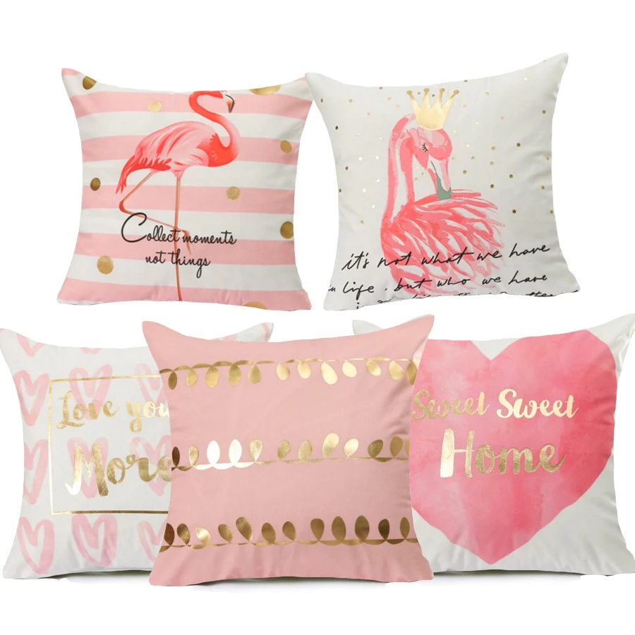 Розовый фламинго сердце ананас бронзовая Подушка Обложка розового цвета из