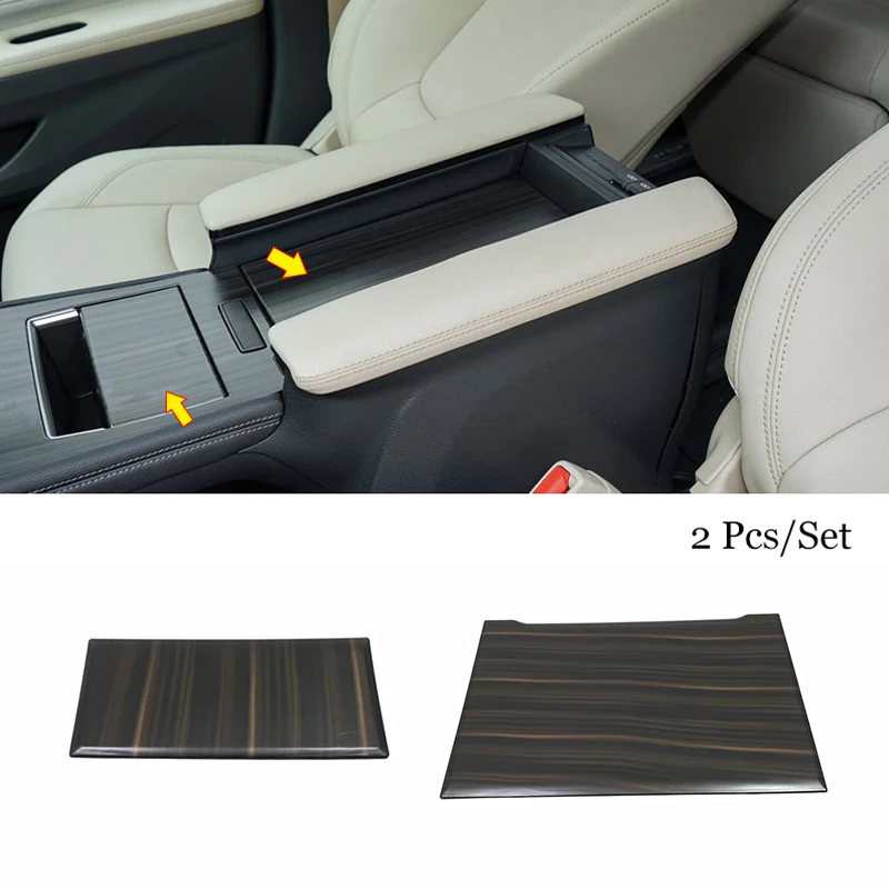 

For Toyota SIENNA 2021 2022 Accessories ABS Wood grain Car Front armrest box panel decor Sticker Decoration Cover Trim 2PCS