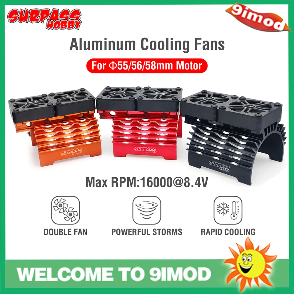 

Surpsshobby 55mm RC Motor Heatsink With 16000RPM Dual High Speed Cooling Fan for Rocket 5593 55113 1/5 Traxxas Arrma RC Car