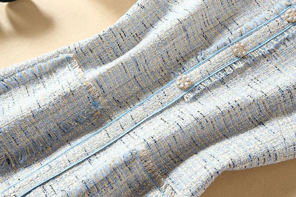 

MIUXIMAO High Quality 2019 Fall Dress Newest Office Lady Fashion Sleeveless Tweed Diamond Buttons Casual Dress Women Vestidos