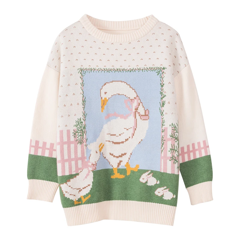 

Sweet cute bow lady swan o-neck pullover sweater 2020 winter