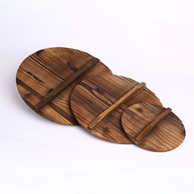 

Natural Wooden Pot Cover Pan Lid With Large Handle Anti-Hot Anti-Spillover Hypotenuse Cover Wok Wooden Pan Lid