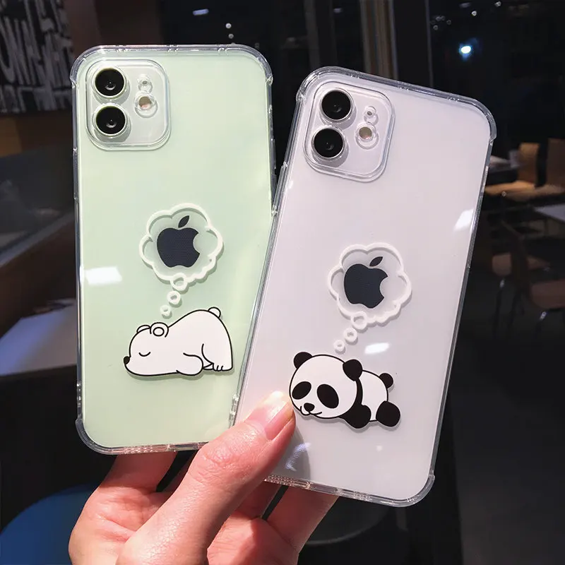 

Creative Bear Panda Animal Phone Case For iPhone 11 12 Pro Max Mini Clear Shockproof Lens Protection For iPhone X XS XR 7 8 Plus