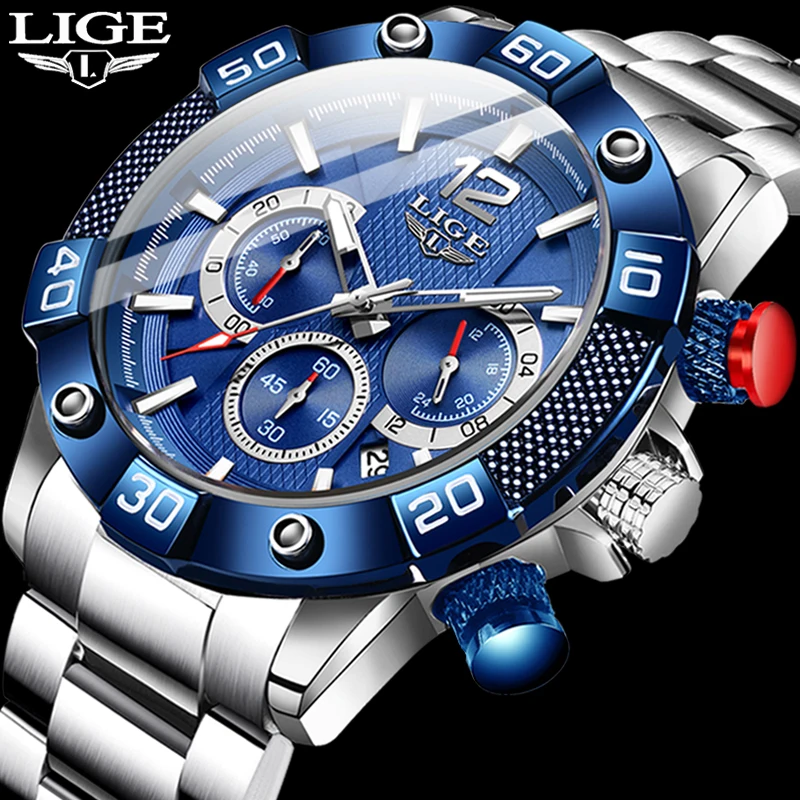 

LIGE 2020 Watch For Man Sports Luminous Waterproof Quartz Watches Mens Full Steel Military Big Dial Watch With Box Reloj Hombre