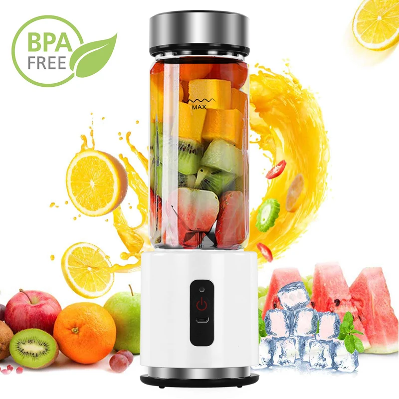 BPA бесплатно, USB Перезаряжаемый блендер для смузи, персональный аккумулятор, 380 мл, стеклянный блендер для смузи, соковыжималка, легкий маленький портативный блендер
