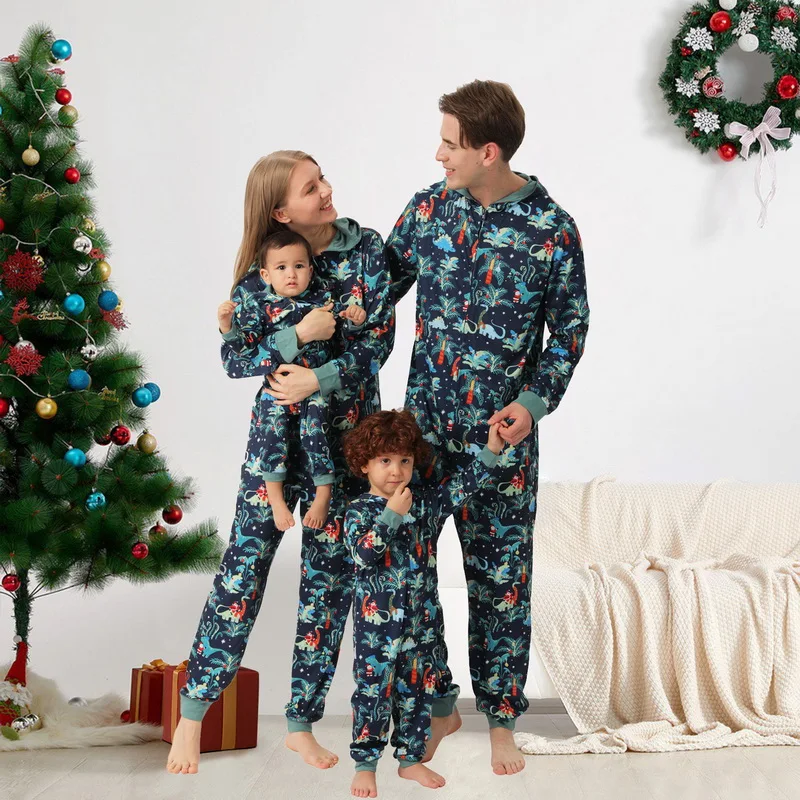 WENYUJH Onesies Christmas Family Matching Pajamas Dinosaur Father Mother Children Baby Sleepwear Mommy and Me Xmas Clothes 2022