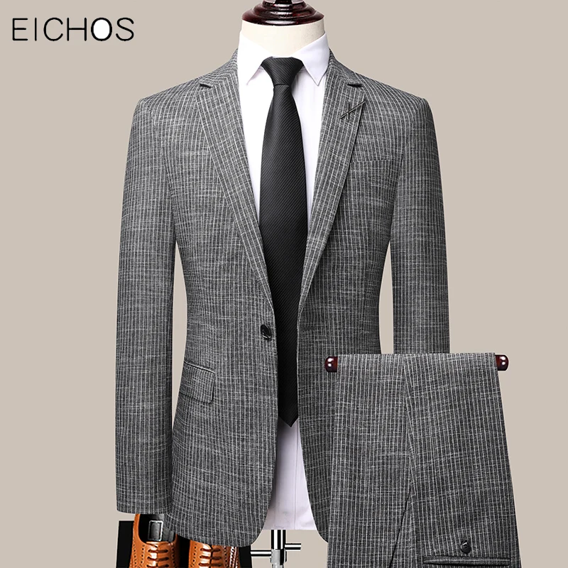 

Костюм мужской серый в британском стиле, блейзер и брюки, тонкий смокинг для жениха на свадьбу, деловой костюм, Повседневный, 2 шт.