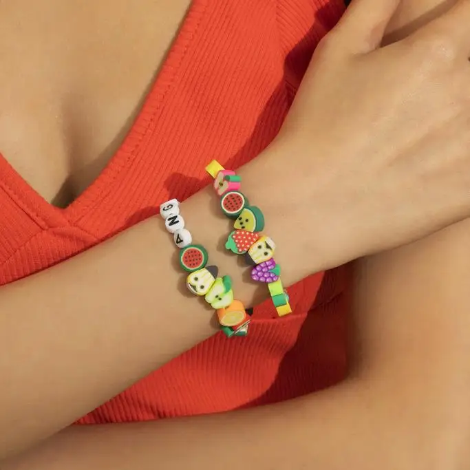 

New Ethnic Bohemian Acrylic Beaded Bracelets For Women Handmade Multicolor Fruit Charm Strand Rope Bracelet Set Fashion Jewelry