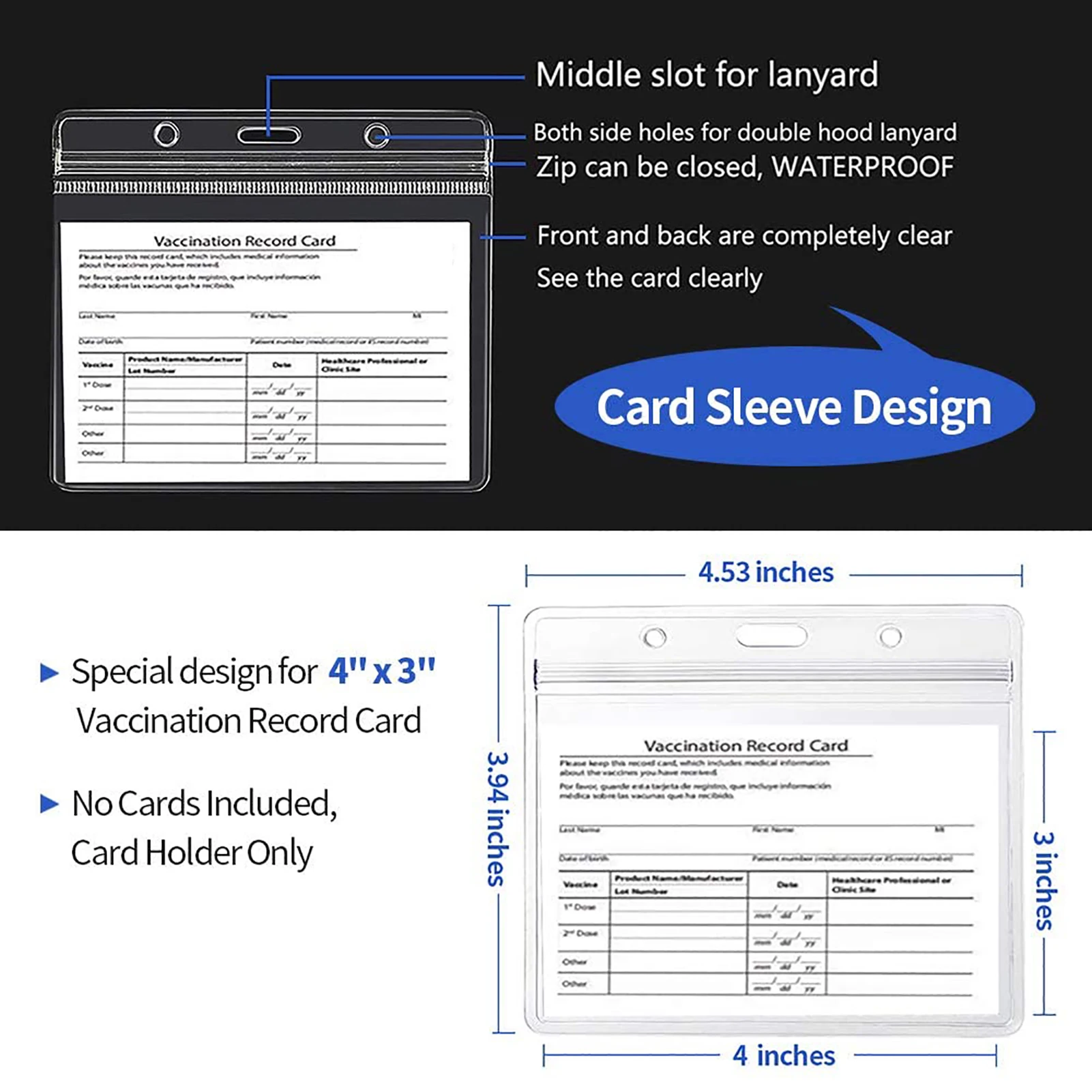 

CDC Vaccination Card Protector 4X3 Inches Lanyard Immunization Record Cards Cover Holder Clear PVC Waterproof