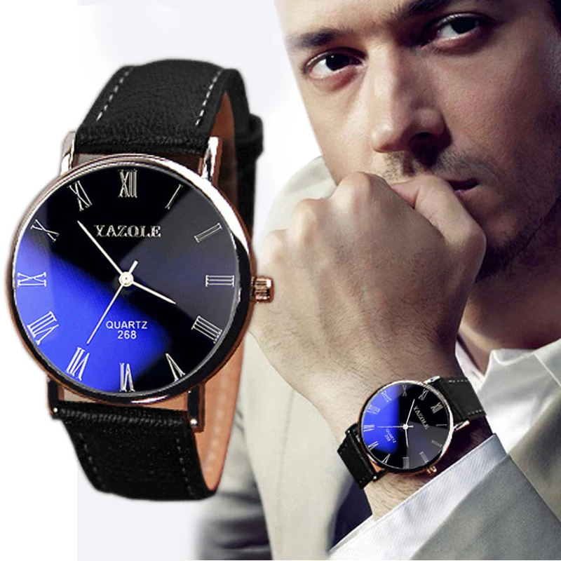 

Luxury Fashion Faux Leather Mens Quartz Analog Watch Watches Black наручные часы мужские relogio masculino relojes hombre часы