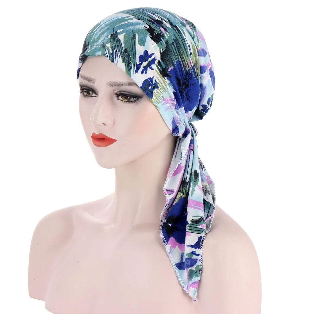

Vintage Print Flowers Women Inner Hijabs Caps Muslim Head scarf Turban Bonnet Reay To wear Islamic Head wrap under Hijab Caps