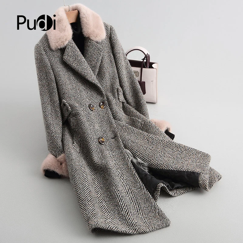 

PUDI A18123 Для женщин зимнее теплое шерстяное пальто с меховым воротником подкладка из натуральной овечьей шерсти пальто женское пальто, куртк...