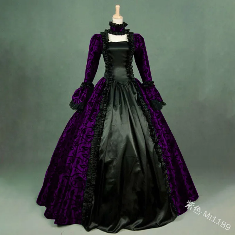 

Women Girls Fall Winter Rococo Marie Antoinette Dress Medieval Gothic Retro Floral Print Victrian Ball Gowns Theatre Clothing