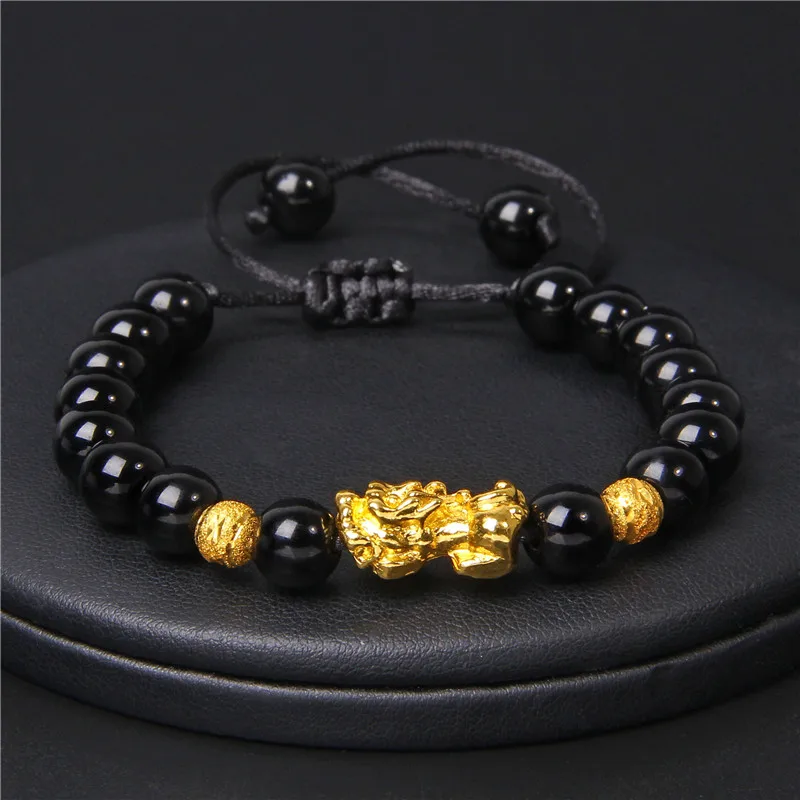 Pixiu браслет для мужчин Натуральный Матовый полированный из ониксовых бусин