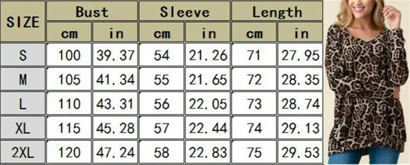 

Women Leopard Print T Shirt Long Sleeve V Neck T Shirt Casual Pullover Jumper Long Tops Loose T-Shirts
