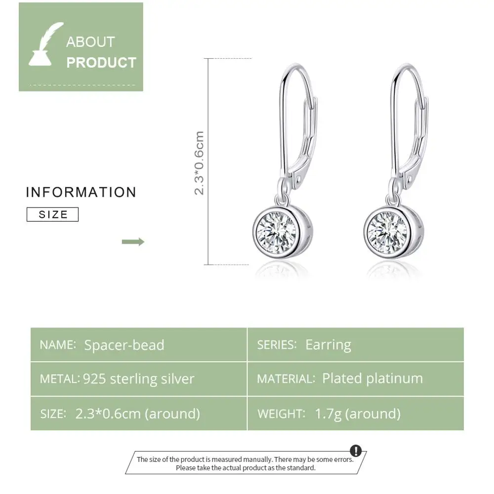 WOSTU New Fashion 100% 925 Sterling Silver Exquisite Round Zircon Drop Earrings For Women Wedding Luxury Jewelry DXE747 | Украшения и