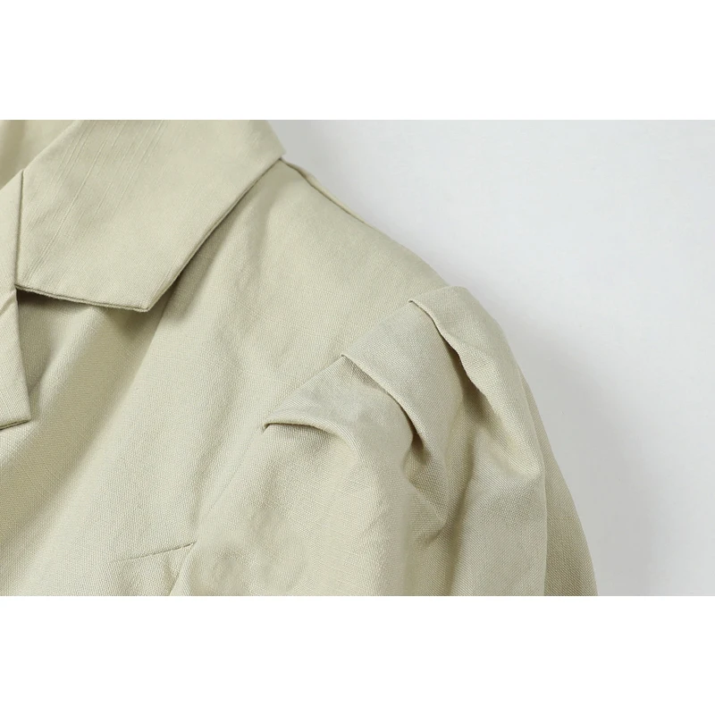 

V Neck Drawstring Pleated Short Blazer Waist Shirt For Women Summer 2021 Suit Collar Puff Sleeve Solid Casual Ladies Blouse Top